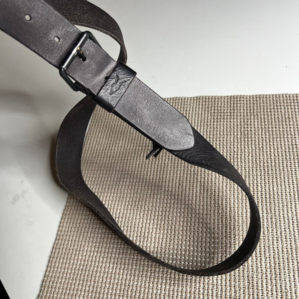 AllSaints Mens Leather Belt Size 40 Dark Brown Black Hardware Rugged Minimalist